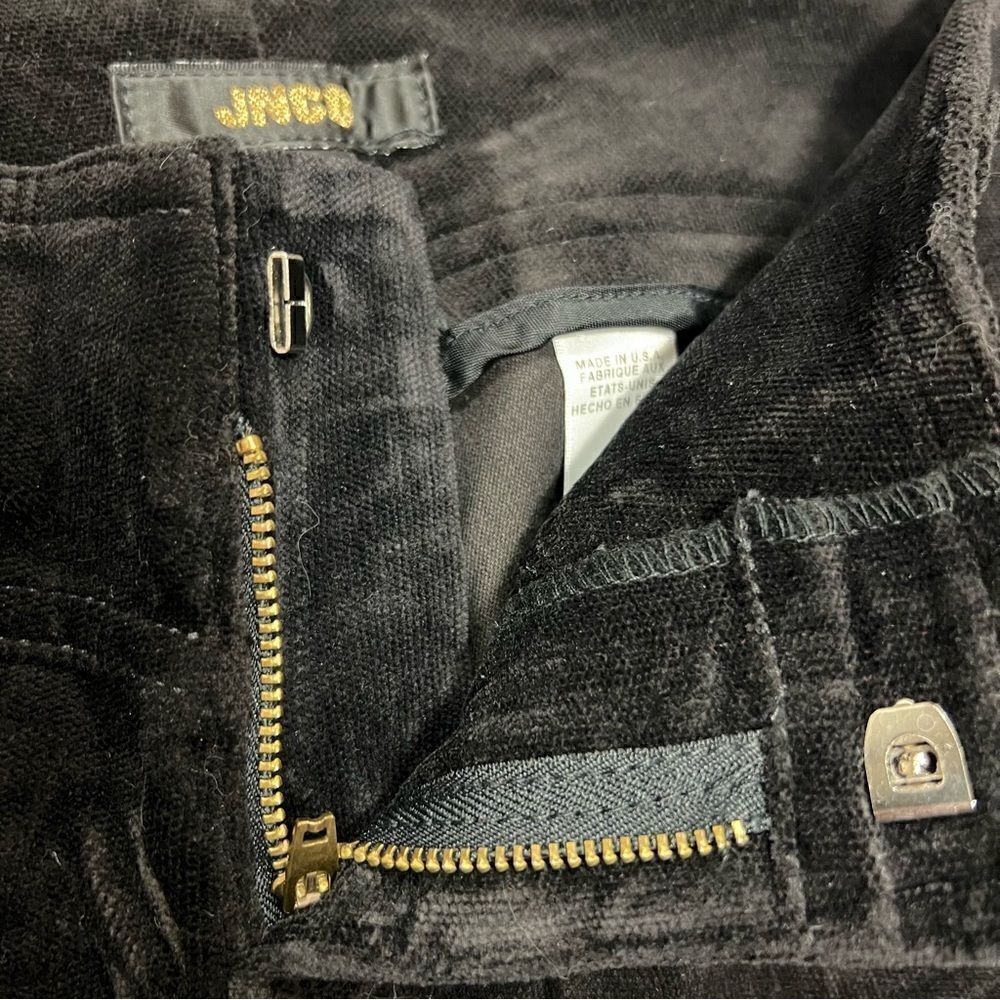 Vintage JNCO flare leg pants in black velvet with red gothic velvet bottoms sz 3 - Picture 13 of 13